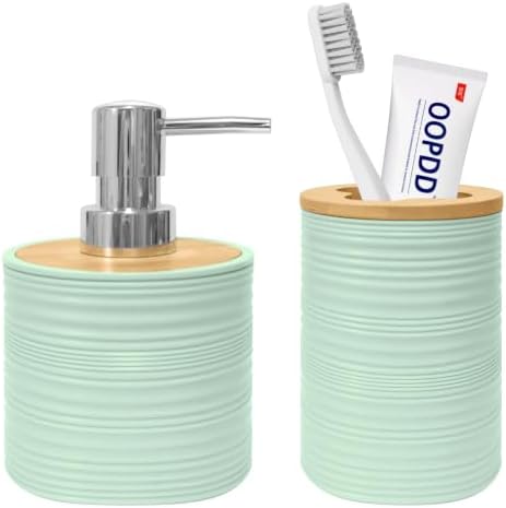 2 PCS Bathroom Accessories Set, Green Soap Dispenser and Toothbrush Holder