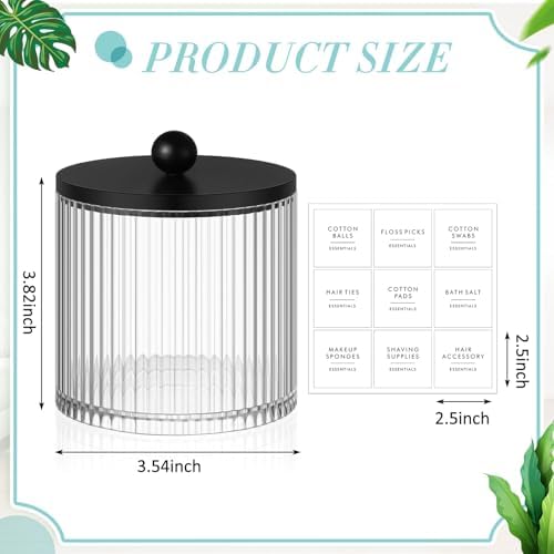 6 Pcs Plastic Holder Dispenser Bathroom Jars with Bamboo Lids, Black