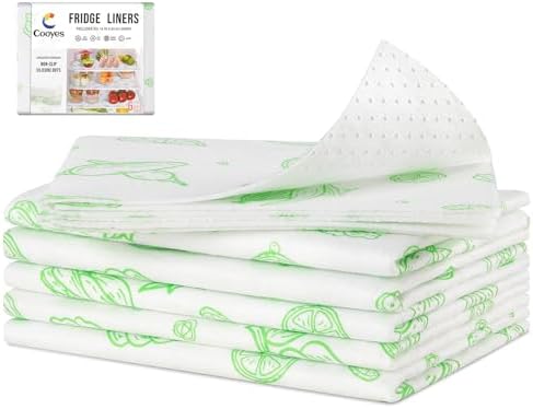 Cooyes Refrigerator Liners, Premium Absorbent Fridge Mats Non-Slip Washable, 12" x 24" Refrigerator Shelf Liners and Mats for Glass Shelves & Kitchen Cabinets, Non-Adhesive(6 PCS Green Veggie)