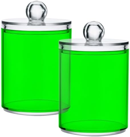 Gredecor 4 Pack Green Qtip Holder Organizer Dispenser Clear Bathroom Storage Canister Cotton Ball Holder Bathroom Containers for Cotton Swabs/Pads/Floss