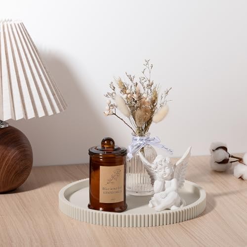 Silicone Bathroom Tray Round Perfume Tray Coffee Table Decor, 9" Beige
