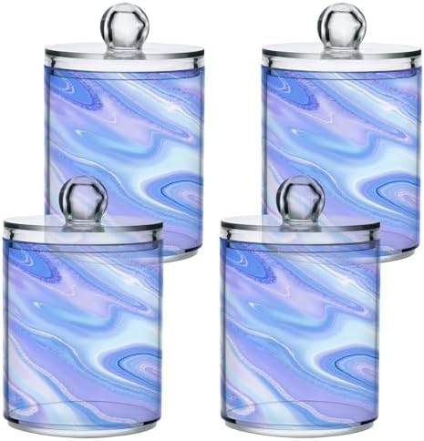 MNSRUU 2 Pack Qtip Holder Organizer Dispenser Liquid Shiny Blue Bathroom Storage Canister Cotton Ball Holder Bathroom Containers for Cotton Swabs/Pads/Floss