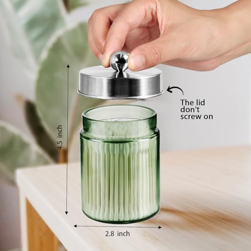 Amolliar Green Glass Apothecary Jar, Qtip Holder(Brushed Nickel 2 Pack)
