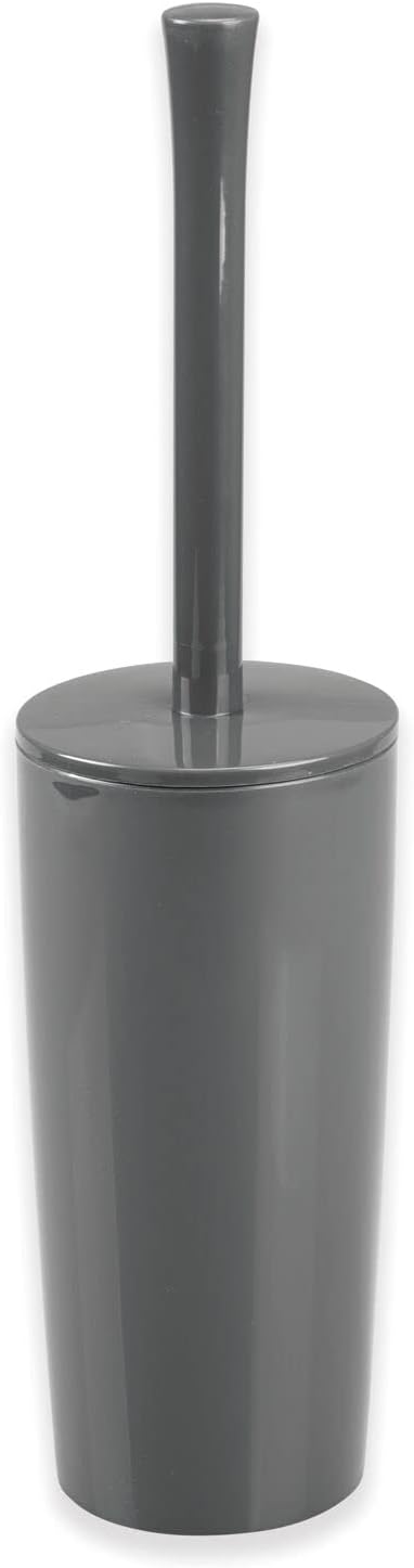 mDesign Slim Plastic Toilet Bowl Brush and Holder Set, Modern Compact Storage Organizer Cleaner Scrubber for Toilet - Heavy Duty Cleaning Plunger for Bathroom, Aura Collection - Charcoal Gray