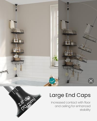 SONGMICS 4-Tier Corner Shower Caddy Tension Pole for Bathroom