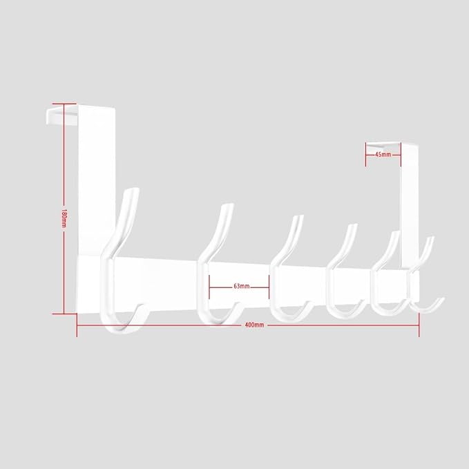 Over the Door 6 Hooks Hanger, White Door Hook for Hanging, Clothes Hooks for Bathroom, Hook Rail