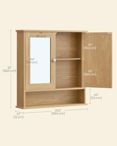 VASAGLE Bathroom Cabinet with Mirror, Wall-Mounted, 2 Mirrored Doors