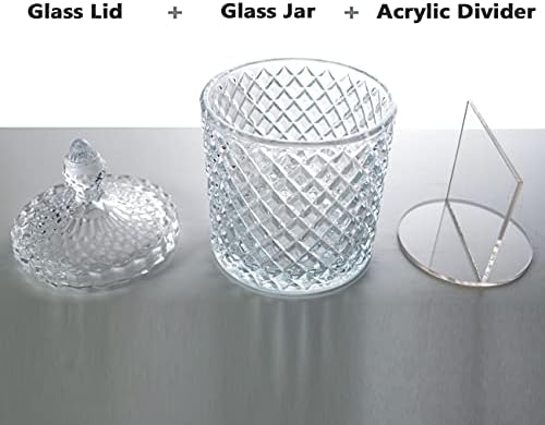 Bathroom Glass Qtip Holder Canister with Plastic Partition and Lid for Cotton Swabs Balls Rounds, Home Vanity Countertop Storage Organizer Container