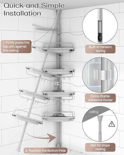 Corner Shower Caddy Tension Pole for Shampoo Holder, Stainless Steel Rod