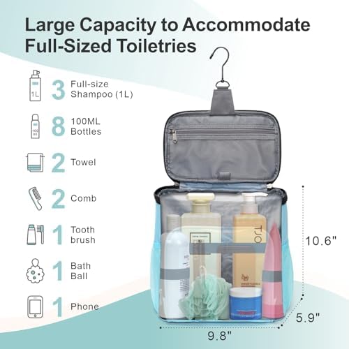 F-color Shower Caddy Portable for Dorm - Shower Bag Fits Full-Size Bottles