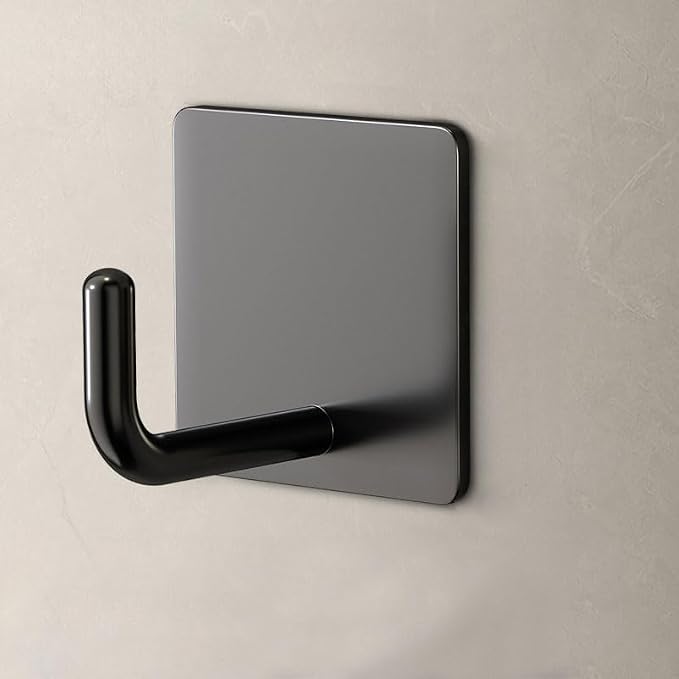 Adhesive Hooks for Hanging, Self-Adhesive Wall Hook for Key Hat Coat, No Drill Stick on Bathroom Towel Hooks, Shower Kitchen Door Home Outdoor 8 Pack, Black