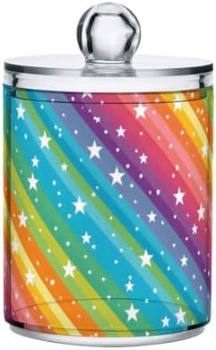 MNSRUU 4 Pack Qtip Holder Organizer Dispenser Rainbow Stars Bathroom Storage Canister Cotton Ball Holder Bathroom Containers for Cotton Swabs/Pads/Floss