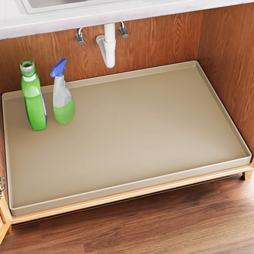FLATO Waterproof Under Sink Mat, 28" x 22", Beige