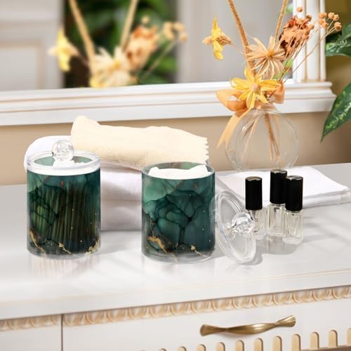 MNSRUU 4 Pack Qtip Holder Organizer Dispenser Turquoise Green Marble Bathroom Containers Bathroom Vanity Storage Canister Apothecary Jars for Cotton Swabs/Pads/Floss