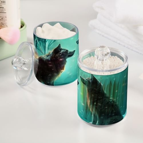 Snow Wolf Qtip Holder 2 Pack - 10 Oz Clear Plastic Apothecary Jar Set for Bathroom Organization - Versatile Canister Storage for Cotton Balls, Swabs, Rounds