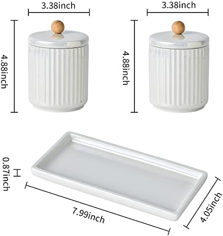 Ceramic Bathroom Canister Set with Coordinating Small Vanity Tray White