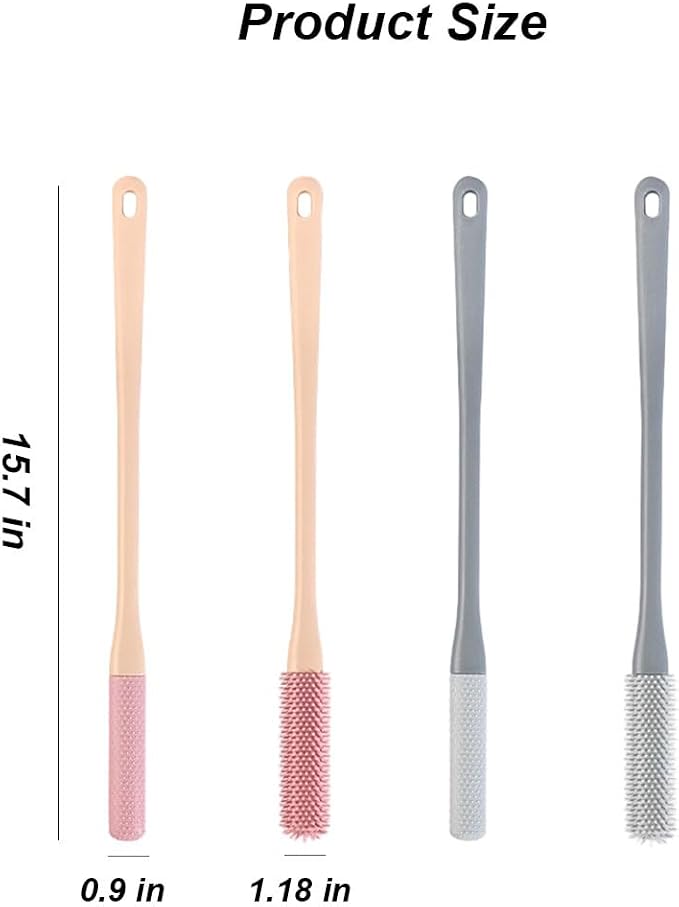 Long Handled Silicone Toe Crevice Cleaning Brush & Exfoliating Brush, 2025 New Soft Rubber Toe Cleaning Tool, Foot Scrubber Shower Feet Care for Seniors, Elderly, Men and Women (Pink)