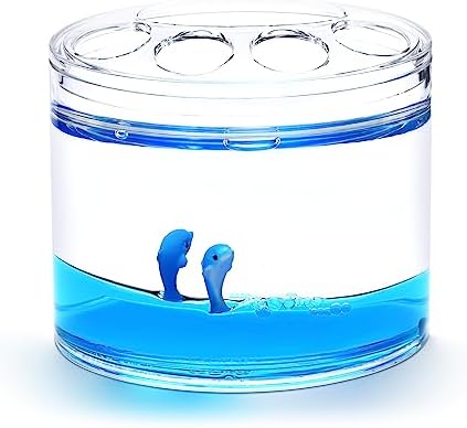 Locco Decor 4 Piece Acrylic Liquid 3D Floating Motion Bathroom Vanity Accessory Set Ocean Cartoon Animal Theme Dolphin Toothbrush Holder, Tumbler, Soap Dispenser, Soap Dis
