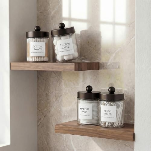 Amolliar Glass Apothecary Jars Qtip Holder w/Plastic Lids,Bronze 2pc