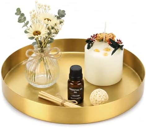 Round Gold Tray Stainless Steel Jewelry, Make up, Candle Plate Decorative Tray (20cm/8inch)