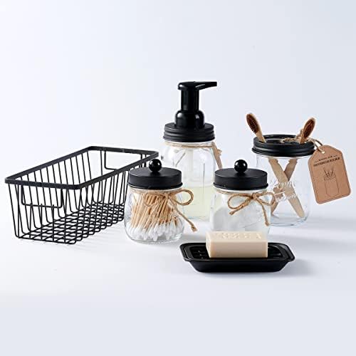 SheeChung Glass Mason Jar Bathroom Accessories Set, 6Pcs Farmhouse Decor