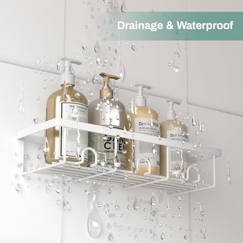Adhesive Small Wall Shower Caddy Shelves for Inside Shower with Hooks