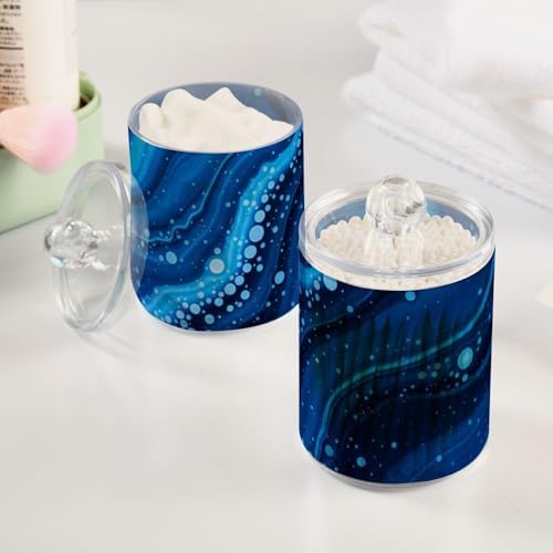 MNSRUU 4 Pack Qtip Holder Organizer Dispenser Navy Blue Marble Bathroom Containers Bathroom Vanity Storage Canister Apothecary Jars for Cotton Swabs/Pads/Floss