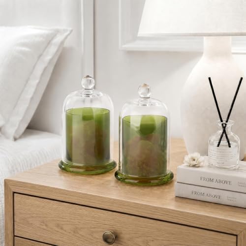 Qtip Holder Glass Apothecary Jars with Lids Bathroom Storage Green 2 Pack
