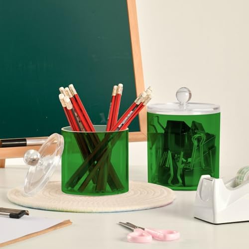 Gredecor Green Apothecary Jars with Lids for Bathroom & Kitchen Organization Containers Acrylic Plastic Organizers Great for Q-Tip Cotton Swabs, Jewelry, Food & Candy Storage, Set of 2 Sizes