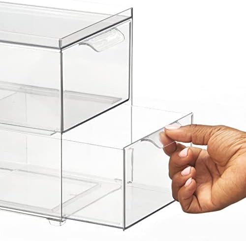 mDesign Stackable Storage Containers Box with 2 Pull-Out Drawers - Stacking Plastic Drawer Bins for Kitchen Pantry and Cupboard, Cabinet, Counter, Island and Tables - Lumiere Collection - Clear