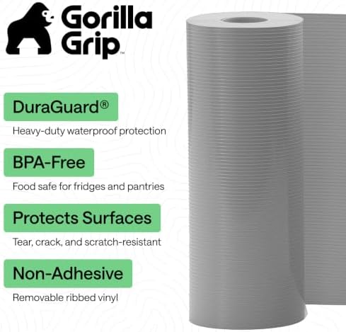 GORILLA GRIP Shelf Liner, Non-Adhesive Cabinet Liners, 12"x10' Gray