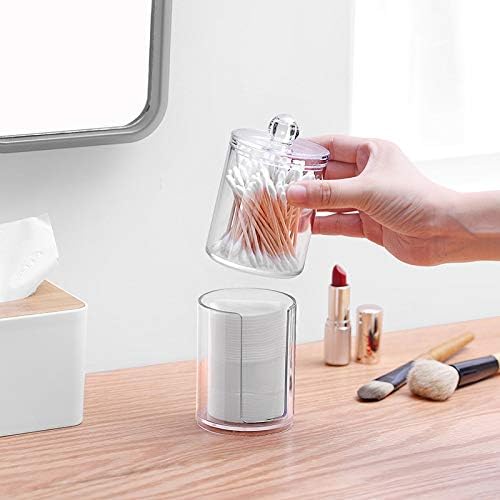 OOCC One Set Clear Storage Organizer Canister Jars with One Lid for Q tips Pads, Cotton Swabs, Cotton Rounds, Cotton Balls, Makeup Sponges, Bath Salts for Bathroom Cabinet and Over Toilet Storage