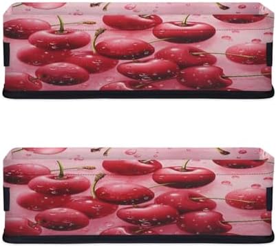 Storage Basket Set of 2 Tasty Cherries Small Baskets for Organizing Fabric Storage Baskets with Handles for Shelves Bathroom Toilet Tank Top