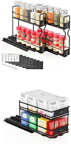 SpaceAid Pull Out Spice Rack Organizer for Cabinet, 2 Drawers 2-Tier, Pull Out Tea Bag Organizer Rack for Cabinet