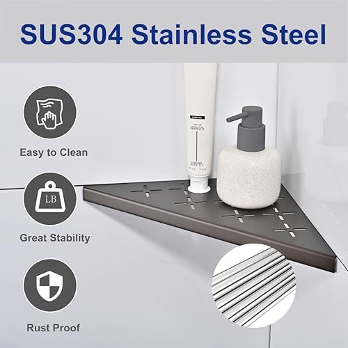Corner Shower Shelf, 2-Pack Shower Shelves SUS304 Stainless Steel Bathroom Shelves for Tile Walls, Recessed Corner Shelf Organizer Rack, No Drilling (Bronze, 10"-2 Pack)