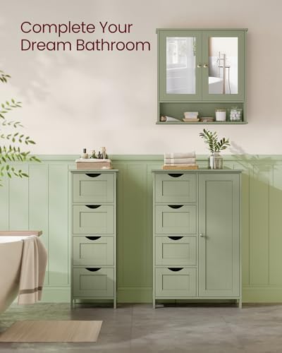 VASAGLE Bathroom Cabinet with Mirror, Wall-Mounted, 2 Mirrored Doors