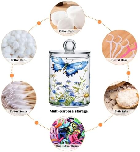 MNSRUU 2 Pack Qtip Holder Organizer Dispenser Spring Wildflowers and Leaf Bathroom Storage Canister Cotton Ball Holder Bathroom Containers for Cotton Swabs/Pads/Floss