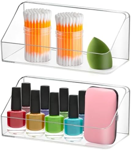 Poeland 2 Pack Medicine Cabinet Shelves Organizer, Wall Mounted Storage Organizer, Clear Storage Box for RV Bathroom, Bedroom, Mirror Cabinets (Transparent)