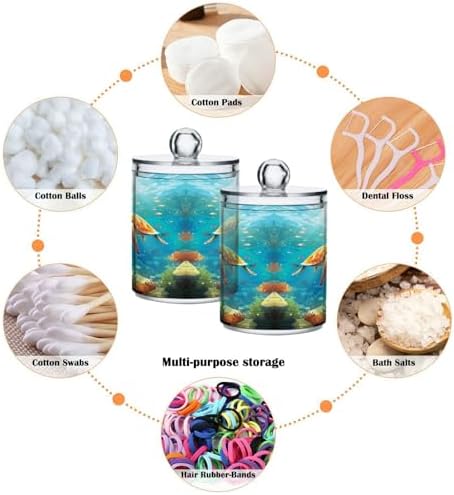 MNSRUU 2 Pack Qtip Holder Organizer Dispenser Sea Turtle Pink Bathroom Storage Canister Cotton Ball Holder Bathroom Containers for Cotton Swabs/Pads/Floss