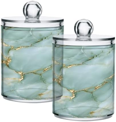 MNSRUU 2 Pack Qtip Holder Organizer Dispenser Teal Abstract Marble Bathroom Storage Canister Cotton Ball Holder Bathroom Containers for Cotton Swabs/Pads/Floss