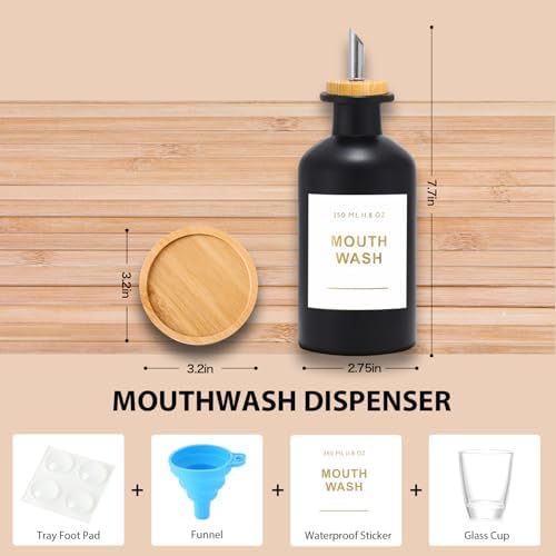 11.8OZ Glass Mouthwash Dispenser for Bathroom, Black
