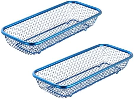 Kitchen Flatware Drawer Organizer, 2pcs Stackable Mesh Cabinet Storage Basket, Stainless Steel Kitchen Utensils Filter Drying Rack Holder for Knives, Fork, Spoon Chopsticks (Blue)