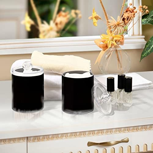 DOMIKING Black 2 Pack Cotton Swab Holder Dispenser Plastic Jar Bathroom Storage Canister Acrylic Containers for Floss Makeup Sponges Cotton Ball