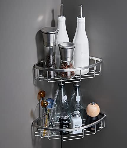 Corner Shower Caddy Organizer, SUS304 Stainless Steel Heavy Duty Rust-Proof Shelf Shampoo Holder, Wall Mounted Storage Rack for Bathroom Kitchen, 2 Packs Brushed Nickel