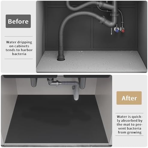 Under Sink Mats - 39" x 31" (Cut-to-Fit) Absorbent Shelf Liner for Kitchen & Bathroom Cabinets | Non-Slip, Quick-Dry Cabinet Liner for Under Sink, Vanity & Utility Storage (Brown, 39''x31'')
