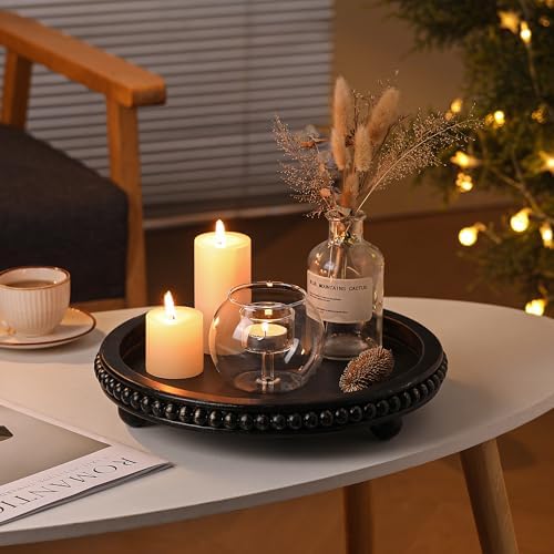 Black Round Wooden Tray for Decor, Rustic Farmhouse Centerpiece