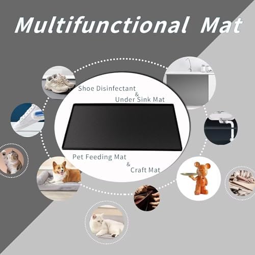 Under Kitchen Sink Mat 28" x 19", SAZTEAY Waterproof Silicone Under Sink Tray, Under Sink Protector Mat for Bathroom and Kitchen Cabinets(Black)