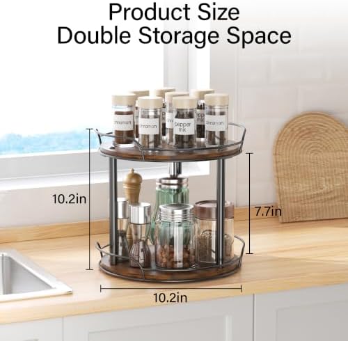 2-Tier Lazy Susan Spice Rack, 10'' Rotating Turntable for Cabinet