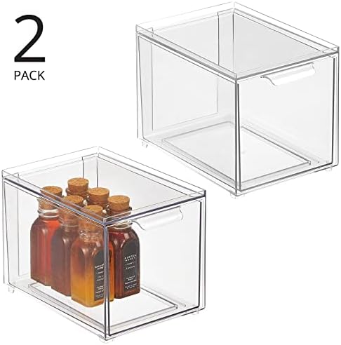mDesign Kitchen Storage Drawer Box – Plastic Storage Box with Pull-Out Drawer – Pantry, Fridge and Cupboard Storage for Food and Snacks – Pack of 2 – Clear