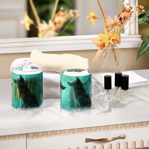 Snow Wolf Qtip Holder 4 Pack - 10 Oz Clear Plastic Apothecary Jar Set for Bathroom Organization - Versatile Canister Storage for Cotton Balls, Swabs, Rounds